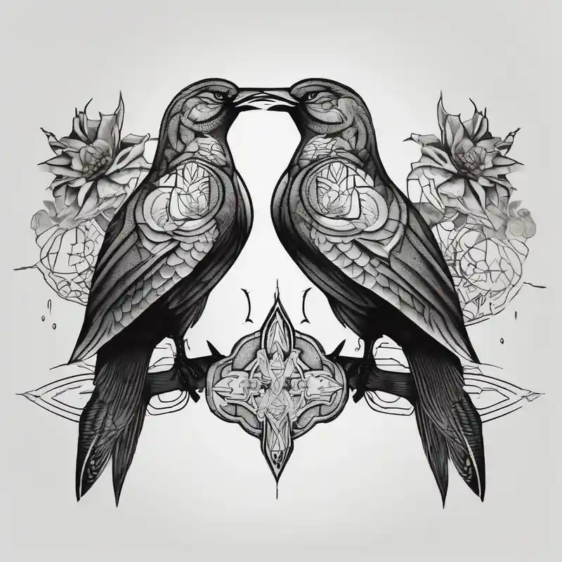 two birds sitting, stars and infinity theme couples tattoo floral sleeve tattoo – Blackwork, Blanco y negro